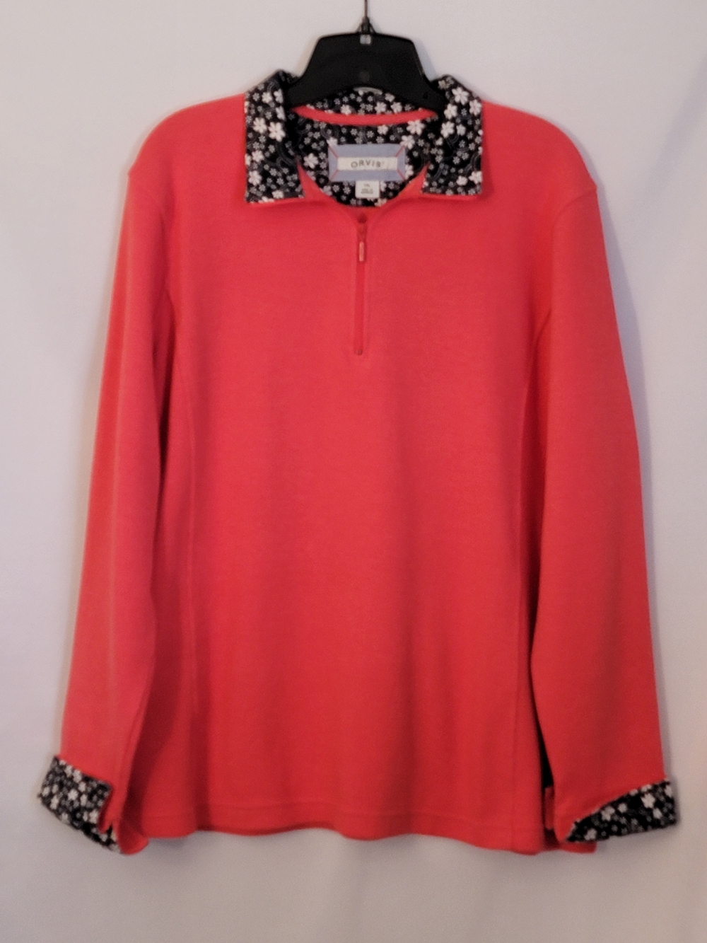 Orvis Coral Qtr Zip Pullover with Floral Trim Size XXL
